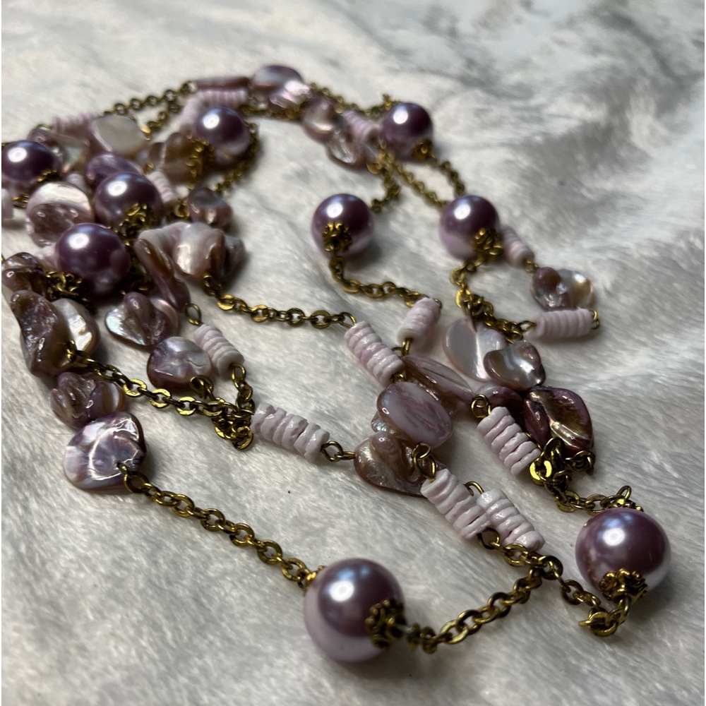 Vintage 76” Extra Long Wraparound Style Lavender Purple Biwa Pearls Necklace